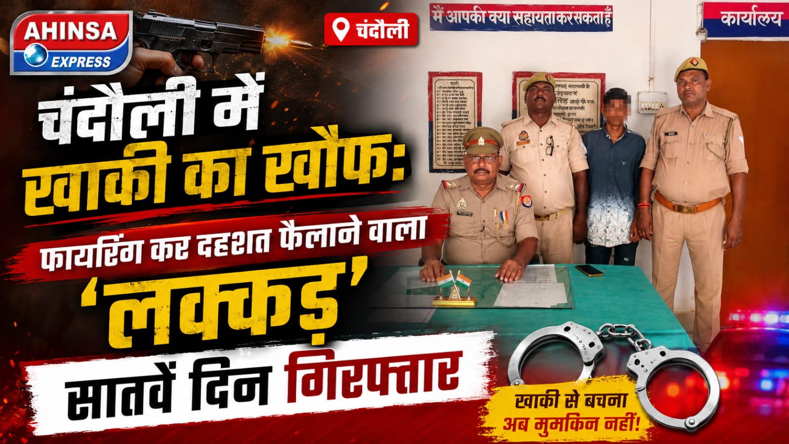 चंदौली में खाकी का खौफ: फायरिंग कर दहशत फैलाने वाला ‘लक्कड़’ सातवें दिन गिरफ्तार